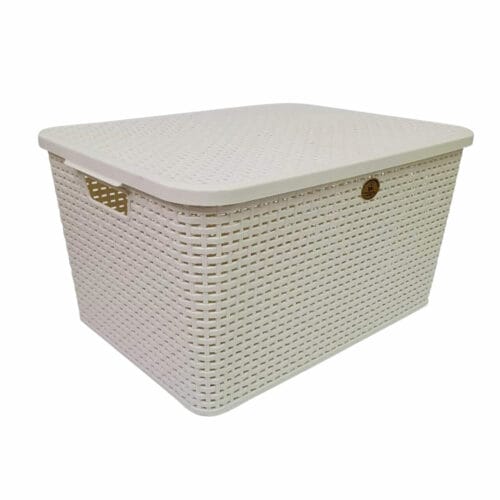 Canasta Rattan con tapa Grande Ardilla Blanca Plasticos del Hogar Canasta Rattan c/tapa mediana Ardilla